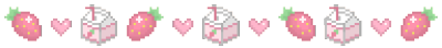 a cute, pixel-art divider composed of a strawberry, a pink heart, and a strawberry milk carton in that order.